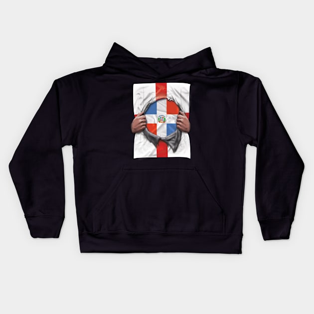 Dominican Republic Flag English Flag Ripped Open - Gift for Dominican From Dominican Republic Kids Hoodie by Country Flags